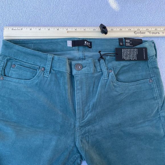 Kut From The Kloth Corduroy Pants Women's Size 12 Diana Skinny Teal Blue New - Picture 9 of 15